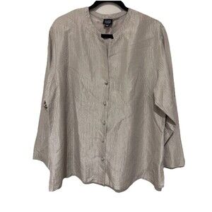 Eileen Fisher Woman XL Silk Cotton Blend Button Front Beige Blouse Light Jacket